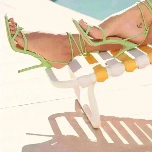Simonee Lime Green Lace-Up High Heel Sandals
 new without tag - Picture 5 of 7